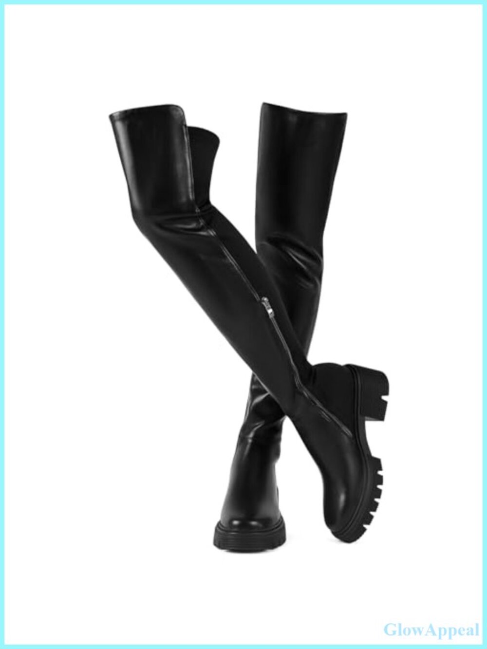 Faux Leather Over the Knee Boots Platform Chunky Heel Stretch Thigh High